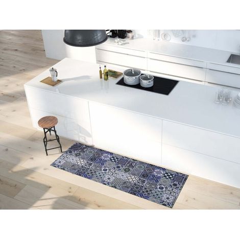 ATTICGO Tapis dessins bohème lavable SPRINTY Bleu 52x100 cm (1/4)