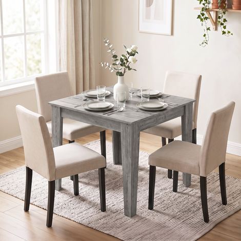 Table à manger carrée pour 4 personnes, 80 x 80 x 75 cm, pieds antidérapants, aspect bois gris. (1/5)