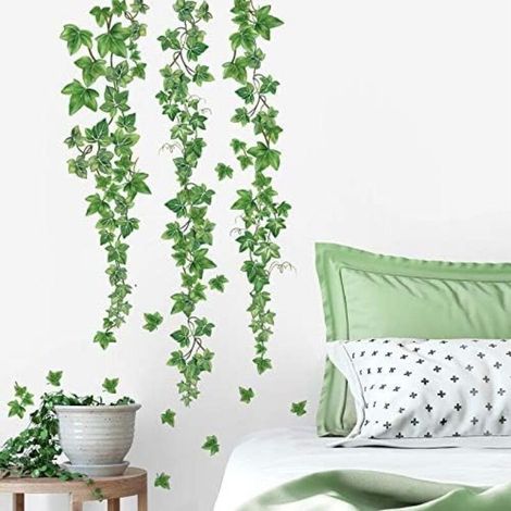Autocollant mural vigne vert 21,3 x 120 cm – Décalcomanie feuilles de lierre pour décoration murale salon, chambre ou bureau