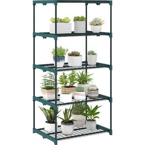 Jardinière 5 Niveaux, 138 cm, Support Plantes Intérieur Extérieur, Étagère Végétale en Acier Vert Foncé (1/5)