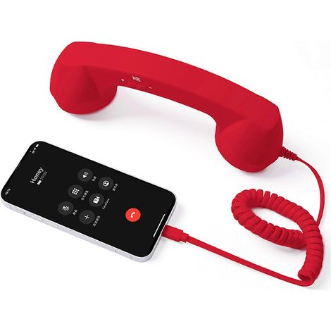 Tube téléphonique rétro USB-C compatible avec les téléphones portables - Récepteur Plug & Play, sans rayonnement, compatible avec les appels, compatible avec iPhone et Android (rouge) (1/5)