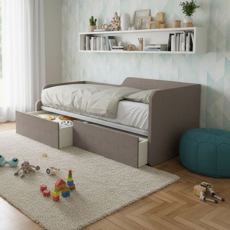 Letto singolo 80x190 con cassetti - Pratico e salvaspazio per camerette e stanzette - Grigio fumo