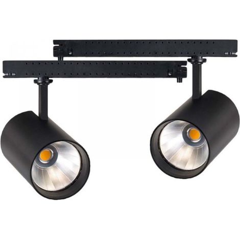 2 Kit Fari LED Binario Trifase 30W 4000LM, Corpo Nero Luce 4000K, CRI90 UGR19 Angolo 120°, D85X128mm, Driver Alimentatore a Scomparsa Lunga 289mm CB58130BN