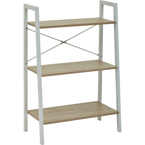 Interiors by Premier Three Tier Natural Oak Veneer Ladder Shelf Unit, Functional Industrial Narrow Shelf, Versatile Tall Cupboard (1/5)