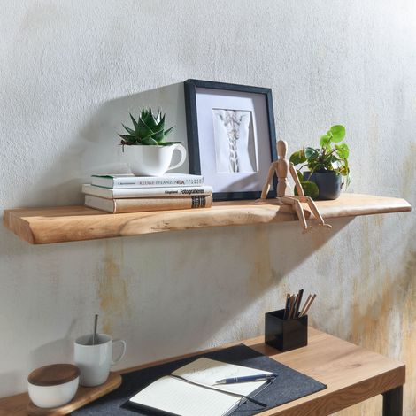 Etagère murale 100x26 cm en bois d'acacia massif naturel (1/5)