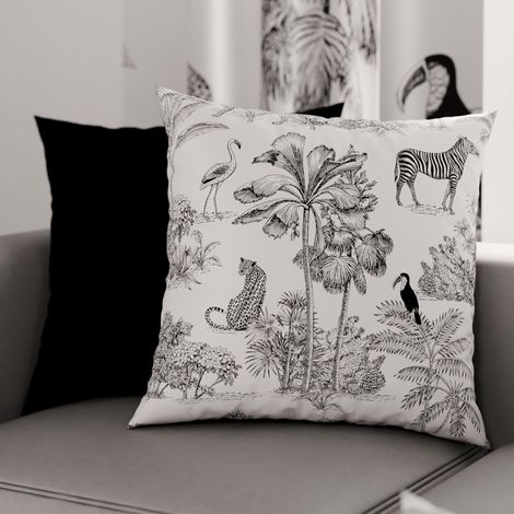 Lot de 2 Taies d'Oreillers 35x35 cm 100% Microfibre Hypoallergénique, Housse Oreiller Rectangulaire Animaux Blanc Noir, Paquet de 2 (1/3)