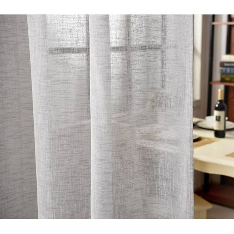 WOLTU 2er-Set Gardine Schlaufenschal transparent Leinenoptik hellgrau 140x225 cm (1/5)