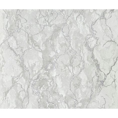 Papier peint vinyle sur tissu intissé, imitation marbre, gris, 10 m² (1/2)