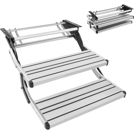 Mophorn Einziehbare Wohnmobiltreppe mit 2 Stufen, Teleskopische Einstiegstreppe aus Aluminiumlegierung, Klappbare und rutschfeste Konstruktion, Belastbarkeit bis 199,58 kg, Ideal für Wohnwagen (1/5)