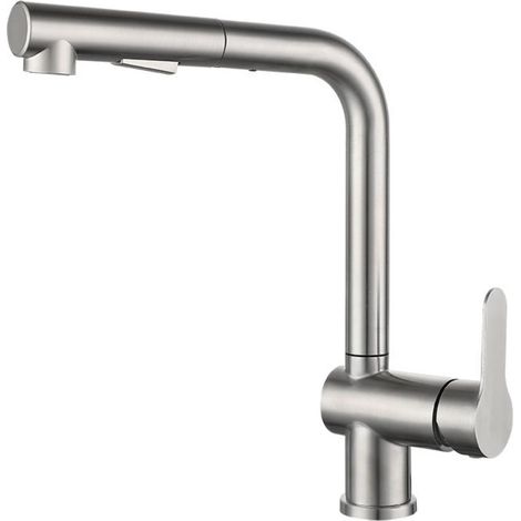 Mitigeur Cuisine avec Douchette Extractible, Robinet Cuisine Douchette Extensible, Mitigeur Evier 2 Jets, Robinetterie Rotatif à 360°, Robinet Evier Tete en Acier Inox