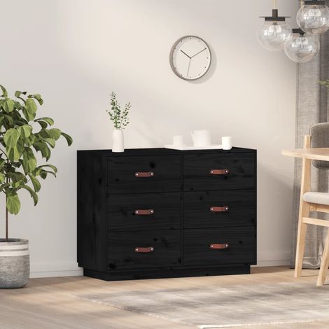 Sideboard Black 100x40x75 cm Solid Wood Pine vidaXL (1/5)