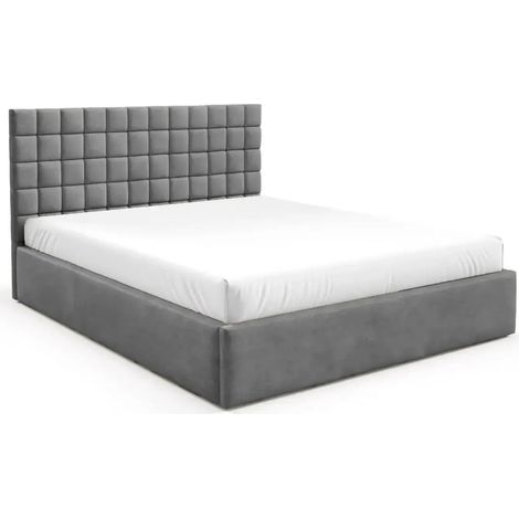 THELMA - Lit coffre tissu velours Gris foncé 140x200cm (1/5)