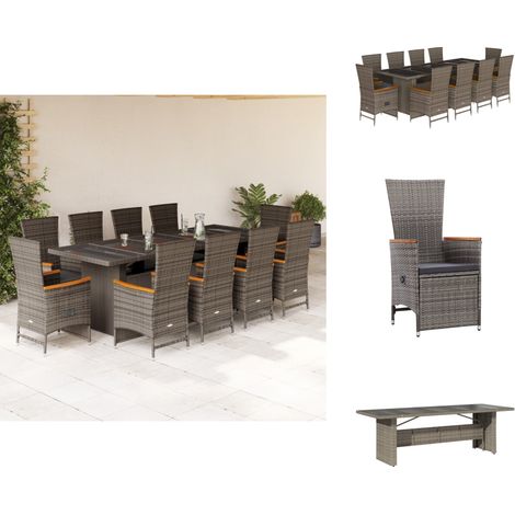 Ensemble à manger de jardin 11pcs avec coussins gris poly rotin - Salon De Jardin - Meuble De Jardin - Set De Salon De Jardin - Table De Jardin - Chaises De Jardin (1/5)