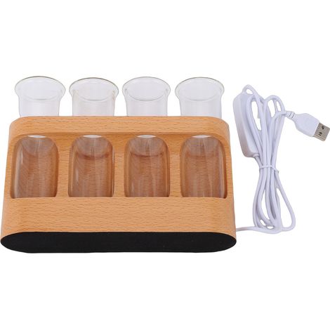 Station de multiplication des plantes avec éclairage LED à intensité variable, support en bois, terrarium hydroponique à 4 tubes à essai, vase décoratif pour table (1/4)