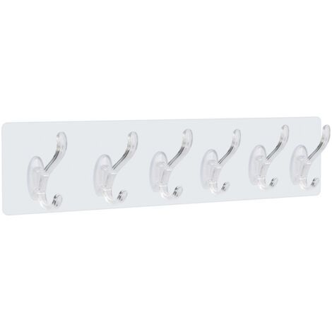 Clear, no-drill, ultra-strong adhesive hooks for walls, doors, kitchens, dorms and bathrooms. A row of hooks. (1/5)