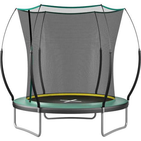 Trampolín de jardín con red de seguridad 183 cm, estructura de acero verde DESVIAE (1/5)