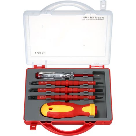 Jeu de 5 tournevis isolés 500V avec embouts magnétiques plats cruciformes Pozidriv et testeur, outillage électricien dépannage électronique (1/4)