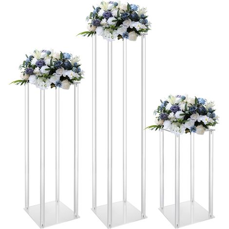 3 vasi in acrilico per centrotavola di nozze, con colonna trasparente, con supporto per fiori, per composizioni floreali, per feste, decorazioni per la casa (1/5)