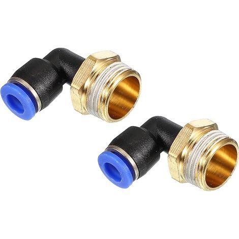 Push Fitting 3/8", 2 Pack PT Male Threaded Connector 90 Degree Connector Elbow and Straight 6mm Air Tube Fitting Pneumatic Combination Quick Connect Adapter, Blue (1/5)