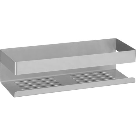 Étagère Murale de Douche Mat Fixation sans perçage Design Moderne Acier Inoxydable Tablette Murale DIM 30 x 8 x 10,5 cm Argent Mat (1/5)