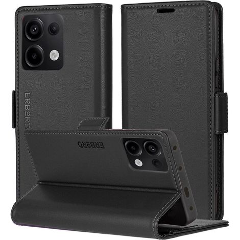 Funda para Xiaomi Redmi Note 13 Pro 4G / Poco M6 Pro 4G, erbord Glossy Litchi, tipo cartera con solapa, negra (1/5)
