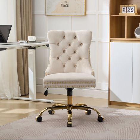 Sedia da ufficio 64x46x91-98 cm in velluto beige regolabile FloraGrace (1/5)