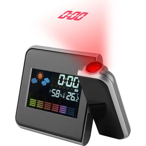 Projecteur numérique LED météo avec calendrier, affichage de l'humidité et réveil (noir) (1/5)