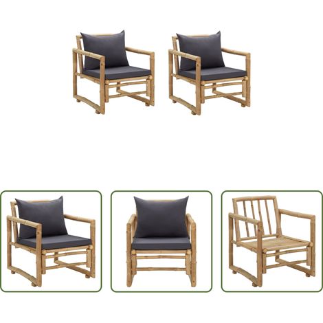 Chaise en bambou - Chaises de jardin avec coussins lot de 2 Bambou (1/5)