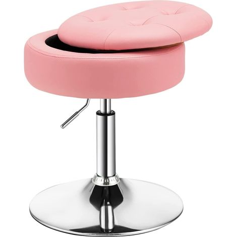 COSTWAY Sgabello Girevole Altezza Regolabile con Portaoggetti, Poggiapiedi Sgabelli da Trucco, Tavolino da Caffè, Sgabello da Lavoro Rotondo in pelle PU per Bar, Ufficio, Soggiorno, Camera (Rosa)