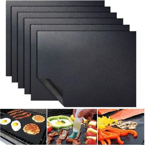 Set mit 5 Grillmatten, permanente Silikon-Grillmatten, 400×330×0,2 cm, hitzebeständig und wiederverwendbar (schwarz) (1/3)