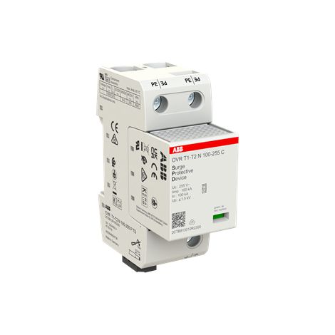 Parafoudre débrochable OVR T1-T2 Iimp. 100KA Neutre 230V Uc 255V av. TS 2CTB813011R2300 ABB B605473 (1/3)