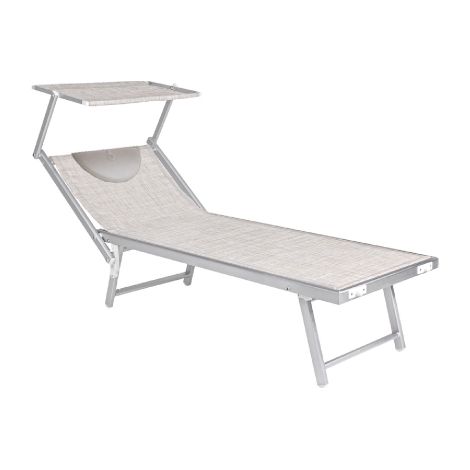 LETTINO SPIAGGIA CON PARASOLE 'BUDELLI' cm. 188 x 67 x h.38 - colore tortora