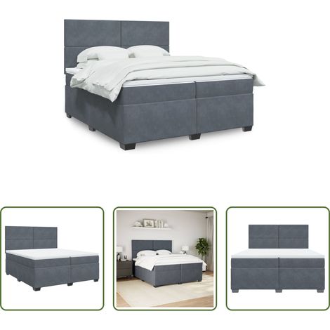 vidaXL Sommier à lattes de lit et matelas Gris foncé 200x200cm Velours (1/5)