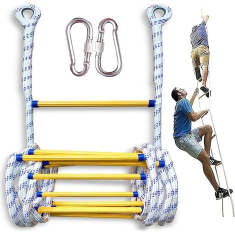 m long fire escape rope ladder, robust fire protection ladder with carabiners