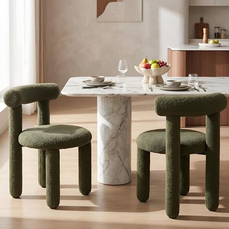 Wahson Lot de 2 Chaises en Fausse Fourrure, Chaises de Salle à Manger sans Accoudoirs Chaise Salle a Manger Moderne avec Pied Métal Chaise de Cuisine Pour Salon, Vert
