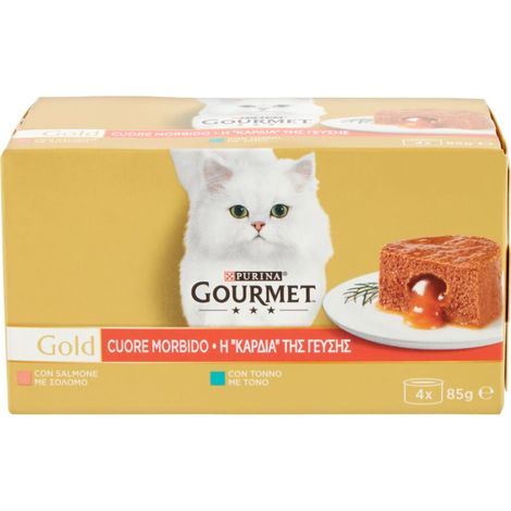 PURINA GOURMET GOLD PATÈ CON MORBIDO CUORE GR 85X4 PZ CON MTONNO E SALMONE