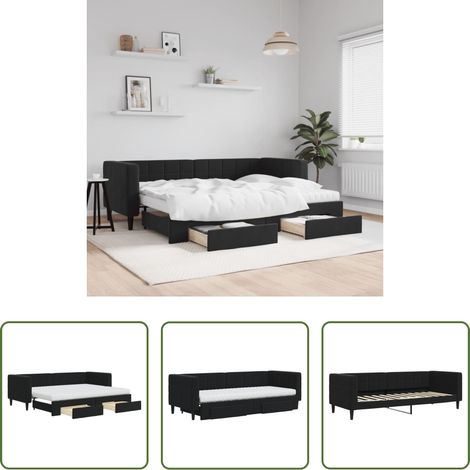 vidaXL Lit gigogne - Lit de jour avec gigogne et tiroirs noir 80x200 cm velours (1/5)