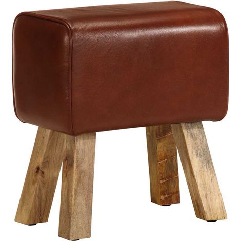 vidaXL Banc saut de cheval 38 cm marron cuir véritable et manguier (1/5)