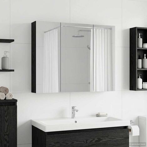 vidaXL  Bathroom Mirror Cabinet  with Shelf Black Oak 100 x 14.5 x 70 cm
