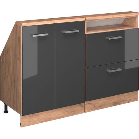 Dachschrägenschrank-Set Rion, Anthrazit Hochglanz/Goldkraft Eiche, 2er Set, Vicco