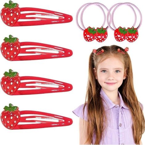 8Pcs Métal Snap Barette Accessoire Cheveux Mini Barrettes à Cheveux épingle à Cheveux Fraise pour Enfants Mini Élastique de Cheveux (1/5)