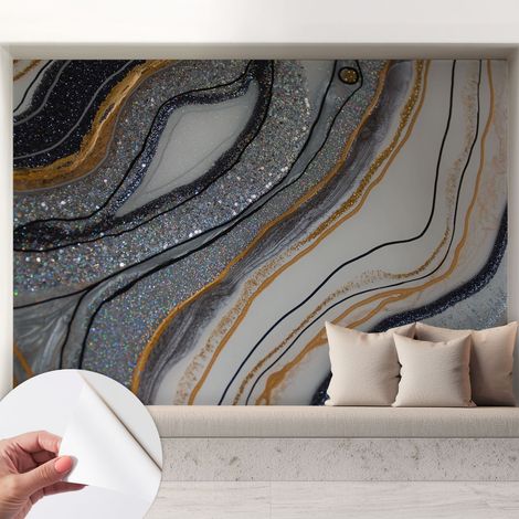Papier peint adhésif décoratif pour salon chambre et cuisine Facile à poser avec colle Vagues de pierre 208x146 cm (1/5)