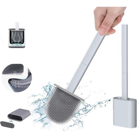 Brosse WC - Tête En Silicone Et TPR - Support À Séchage Rapide Avec Base Respirante - Pour Toilettes Éviers Et Baignoires - 1 Pièce (1/5)