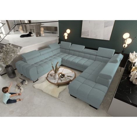 Wohnlandschaft Schlafsofa BASTIEN XL in Stoff Aragon Türkis Ottomane Rechts