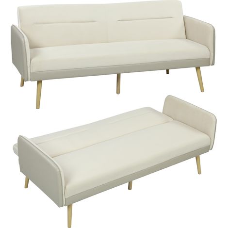 Canapé convertible 3 places 3 en 1, canapé-lit clic-clac, dossier réglable, assise rembourrée, 185 x 84 x 83 cm, beige (1/5)