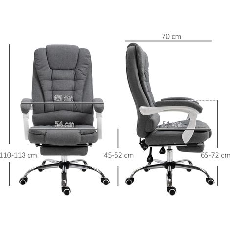 Fauteuil de bureau avec repose-pieds rabattable, fauteuil de direction, dossier réglable, aspect lin, gris (1/5)
