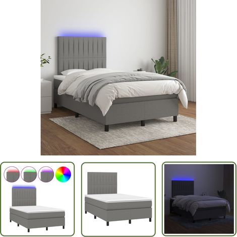 The Living Store Boxspringbett mit Matratze & LED Dunkelgrau 120x200 cm Stoff - Boxspringbett - Doppelbett - Bettenrahmen - Lattenrost - Matratze (1/5)