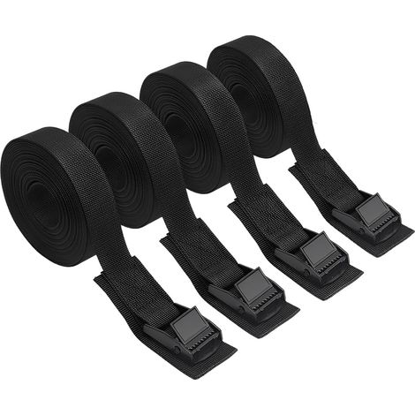 Lot de 4 Sangle d'Arrimage Noir, 2,5M x 25MM Sangle à Cliquet, Sangle de Serrage Charge Maximale 250KG, Sangle de Réglable avec Boucle pour Moto Voiture Porte-vélos (1/5)