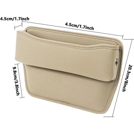 (Beige) Boîte de rangement de siège auto en cuir suédé, poche latérale pour combler l'espace entre les sièges, rangement intérieur ordonné (1/5)