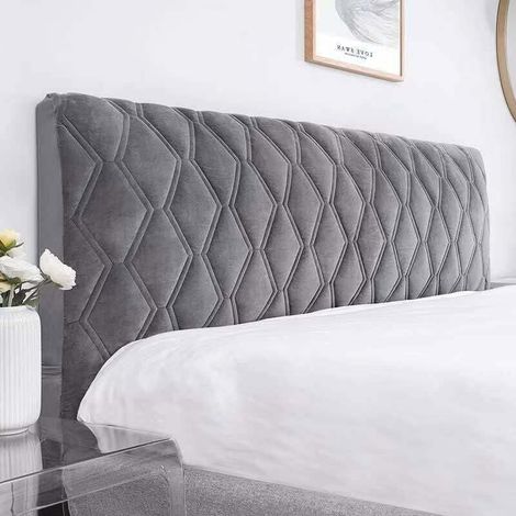 Housse de tête de lit en velours extensible – Lavable, antipoussière – Hauteur 73 cm, épaisseur 530 cm – Couleur gris foncé (1/4)